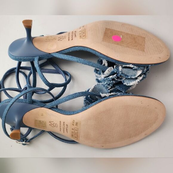 $495 Stuart Weitzman Belize 50 Stappy Sandal In Denim 7B - Picture 7 of 10
